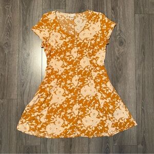 Orange Floral Button Up Skater Dress Size M | BOG Collective